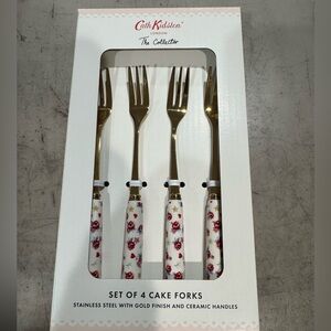 Cath Kidston Gold Cake Forks w/ Floral Handles- set of 4! Fun& functional forks